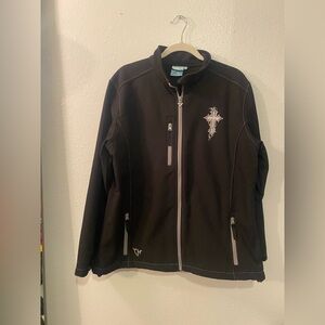 Cowgirl Hardware Women's XL  Black jeweled embroidered Cross Zip up jacket.